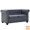 Chesterfield kavč dvosed umetno semiš usnje sive barve