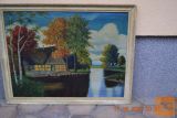 SLIKA " HIŠA OB POTOKU" olje na platnu 90 x 70 cm l. 1964