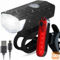Set USB aku. vodoodporna kolesarska svetilka + zadnja luč