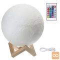 Aku. LED RGB 3D USB nočna lučka luna z dal. upravljaln. 18cm